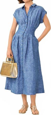 Lilly Pulitzer Tonya Linen Midi Shirtdress In Starlight Navy X Resort White
