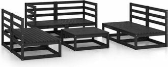 vidaXL Juego De Muebles De Jard&iacute;n 7 Piezas Negro Madera Maciza De Pino Vidaxl