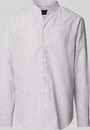 Emporio Armani Regular Fit Freizeithemd aus Leinen-Baumwoll-Mix in Hellbraun, Größe 38