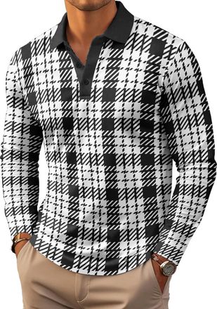 Generic Mens Long Sleeve Polo Shirts Print Casual Vintage Classic Golf Shirt (UK, Alpha, 5XL, Regular, Regular, 4)