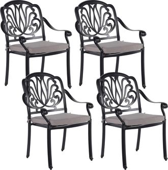 Beliani Conjunto de 4 sillas de jard&iacute;n con cojines metal negro