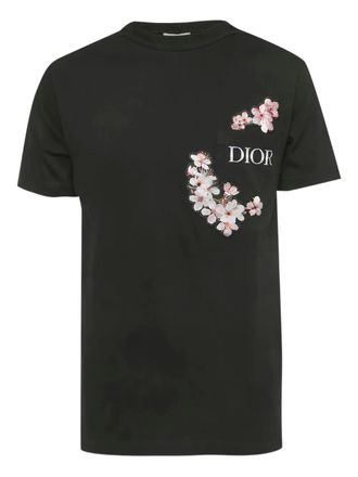 Dior x Hajime Sorayama embroidered-flower patch T-shirt - Black