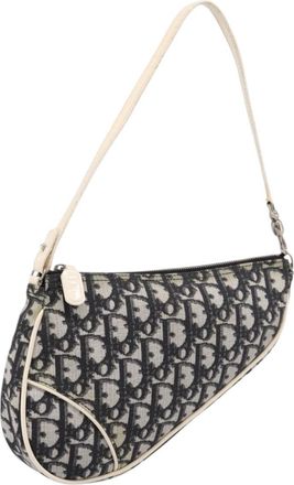 Dior Vintage Saddle Diorissimo Canvas Gray Canvas Handbag (Pre-Owned)