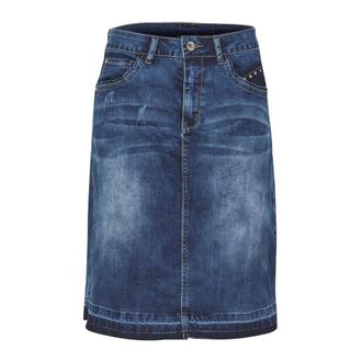 Cream Stylish Patched Denim Skirt with Studs - female - Cream - Denim Skirts - Blue - 3XL - Skirts
