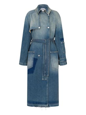 Moschino Mid-Length Denim Coat with Belted Waist