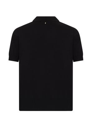 Ami Mens Short-Sleeved Wool Polo Shirt Black T-shirts And Polos