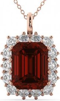 Allurez Emerald Cut Garnet & Diamond Pendant 14k Rose Gold (5.68ct)