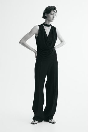 H&M Draped Top With Stand-up Collar in Black at Nordstrom, Size X-Small