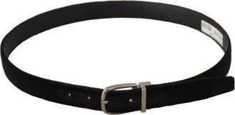 Dolce & Gabbana Mens Black Classic Velvet Silver Tone Metal Buckle Belt