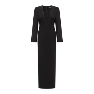 Solace London Lange Getailleerde Jurk - Dames - Maxi kleedjes - Zwart - XS - Leer - Kleedjes