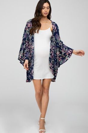 Pinkblush Floral Bell Sleeve Cover Up in Navy Blue at Nordstrom