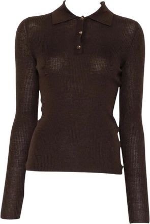 Jcsophie Tops, Dames, Bruin, M, Leer, Ribbed Polo Sweater