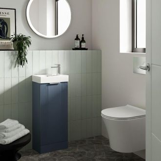 Nuie Nuie - Deco Compact Floor Standing 1-Door Vanity Unit with Basin 400mm Wide - Satin Blue
