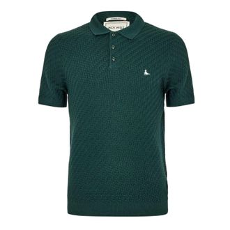 Jack Wills Heren Gebreid Poloshirt met Korte Mouwen (Evergreen)