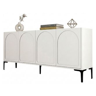 Dmora Aparador Torno, Alacena 2 Estantes, 4 Compartimentos, 4 Puertas, 180x35x79h Cm Blanco Crema