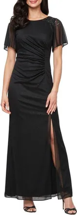 S.L. Fashions Sparkle Embellished Shoulder Gown in Black at Nordstrom, Size 12