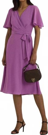 Ralph Lauren Belted Georgette Midi Dress In Purple