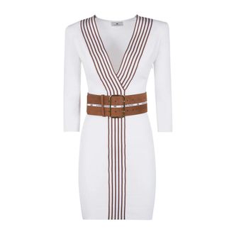 Elisabetta Franchi Vestido bandage a rayas con cintur&oacute;n - Dresses - Mujer - Blanco - L