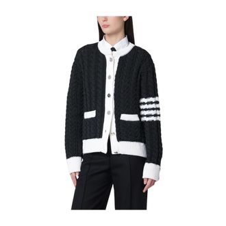 Thom Browne Aran Kabel Ronde Hals Vest - Dames - Truien - Zwart - Maat: M Wol