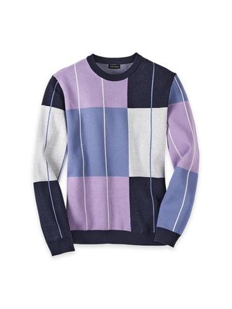 Paul Fredrick Cotton Crewneck Sweater Long Sleeve in Navy/purple at Nordstrom, Size X-Large