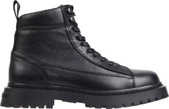 Tommy Jeans Black Rugged Padded Collar Leather Boots