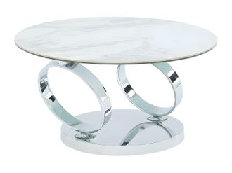 Vente-Unique Mesa de centro con tableros pivotantes JOLINE - Cer&aacute;mica y cristal templado - Blanco con efecto m&aacute;rmol