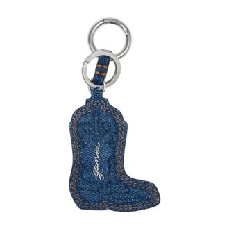 Ganni Keyrings, female, Blue, Size: ONE SIZE Western Boot Keyring Denim Keychain - Ganni - Cotton - Blue