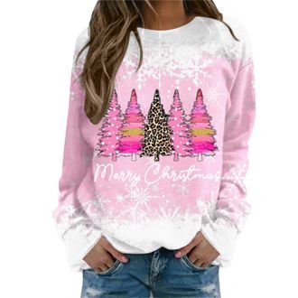 Generic Womens Christmas Sweatshirt Ladies Xmas Jumper Funny Xmas Snowflake Tree Print Tunic Tops Long Sleeve Round Neck Pullover for Girls Teen Raglan Sleeve