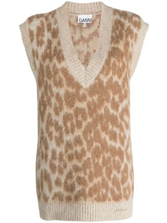 Ganni leopard-jacquard vest - Neutrals