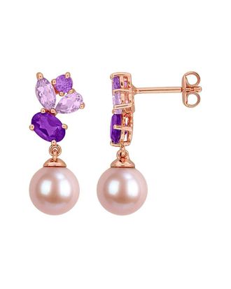 Rina Limor Rose Gold-Plated Silver 2.04 ct. tw. Gemstone & 8-8.5mm Pearl Earrings