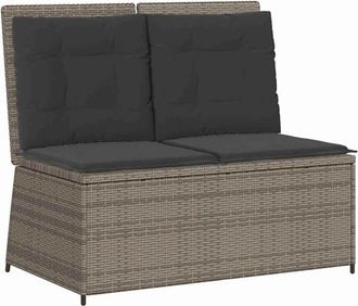 vidaXL Garden Bench with Cushion Grey Poly rattan vidaXL