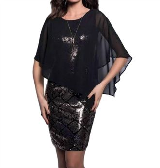 Frank Lyman Design Cocktail Dress With Chiffon Sleeves In Black