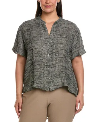 Eileen Fisher Plus Mandarin Collar Linen-Blend Shirt