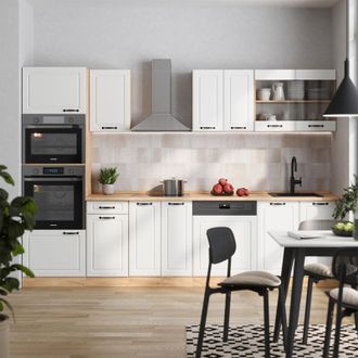 Vicco Mueble De Cocina R-line, Casa De Campo Blanca/roble Dorado, 300 Cm Con Armario Alto, Et Antracita