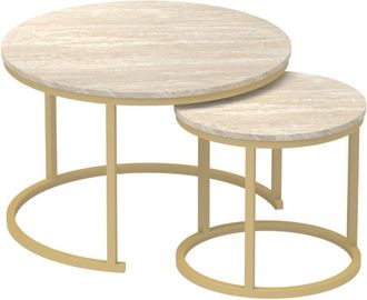 Calicosy Set de 2 mesas auxiliares redondas - L70 cm - Efecto Travertino