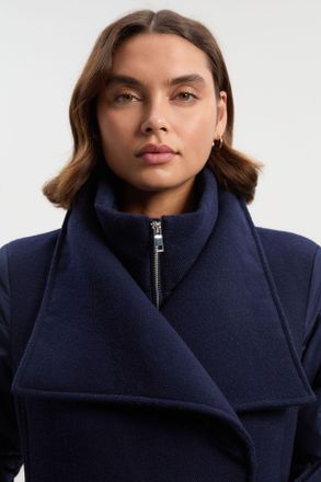 Karen Millen Womens Wool Blend Hybrid Puffer Belted Midi Coat - Navy - Size 10 UK