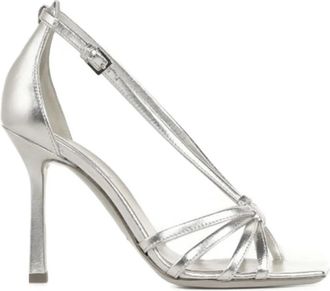 Ninalilou 90 mm leren sandalen met enkelbandje - Zilver