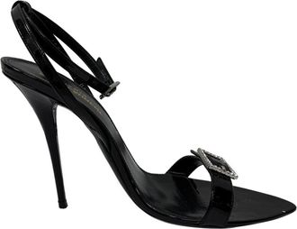 Saint Laurent Pre-owned Womens Gippy Buckle-Embellished Sandal Heels in Black Patent Leather - Size 37.5 EU/IT