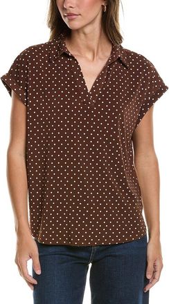 Adrianna Papell Printed Open V Collar Knit Moss Crepe Top