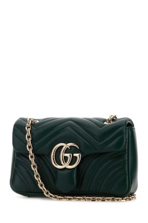 Gucci Womens Dark Green Nappa Leather Small Gg Marmont Shoulder Bag Lamb Borse A Tracolla
