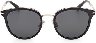 Max Mara 55mm Round Sunglasses in Shiny Black/smoke at Nordstrom