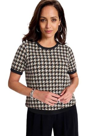 Jessica London Fine Gauge Crewneck Knit Shell in Neutral Offset Houndstooth at Nordstrom, Size 16