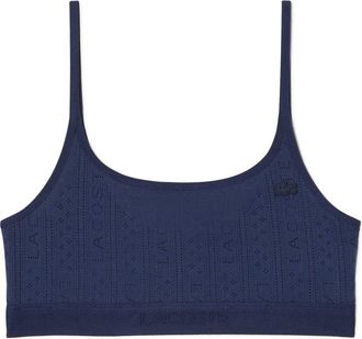 Lacoste Logo Pointelle Bralette in Navy Blue at Nordstrom, Size X-Large