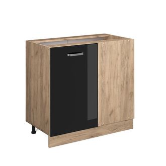Vicco Armario De Esquina R-line, Negro Brillo Intenso, 86 Cm Sin Encimera