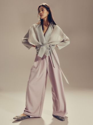 Icone Womens Belted front-panel ultra-wide-leg pant