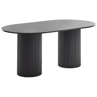 Beliani Mesa De Comedor R&uacute;stica Ovalada 180 X 100 Cm Mdf Tablero Patas Madera Caucho Negra Sheridan