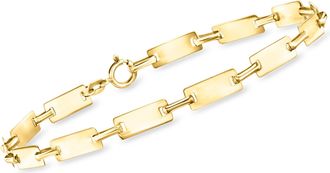 Ross-Simons Italian 10kt Yellow Gold Alternating Rectangular and Paper Clip Link Bracelet