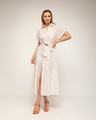 Tantra Gestreepte midi-blousejurk met borduursels en een riem