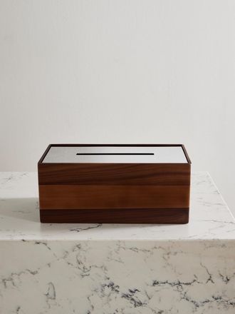 Christofle Uni Walnut And Stainless Steel Tissue Box - Brown