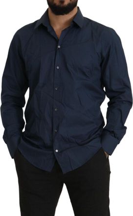 Dolce & Gabbana Mens Blue Cotton Martini Slim Fit Dress Shirt
